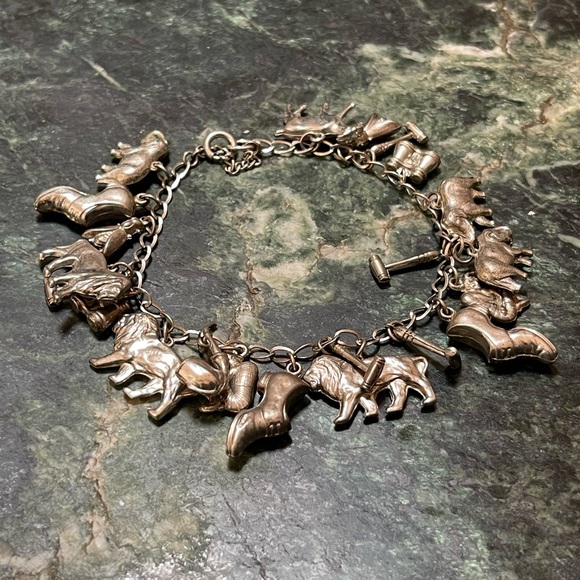 Vintage STERLING Silver CHARM BRACELET w/ 22 Charms - Picture 1 of 6